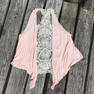 COPY - Vest waterfall pink white ivory lace S top crochet
